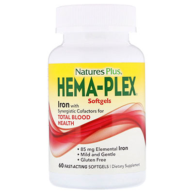NaturesPlus Hema-Plex Iron быстрорастворимый 60 гелевых капсул